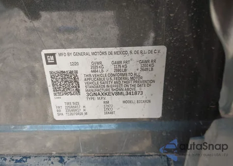 2021 Chevrolet Equinox Fwd Lt z USA, uszkodzony, nr VIN 3GNAXKEV8ML341873